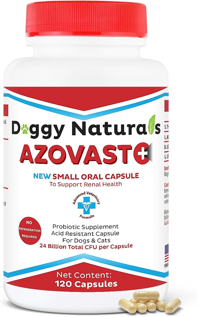 Azovast Plus Nerki Suplement do Zdrowia Psów i Koty, 120ct - NIE Wymagane chłodzenie - Pomoc Funkcje nerek & Zarządzanie toksynami nerek - Suplement do pielęgnacji nerek (U.S.A) (120 Czapki)