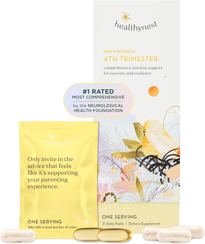 HealthyNest Poponatal & 4th Trimester Prenatal witaminy 124; Wyprodukowany z metalowanego folianu, Cholina, DHA, Żelaza 124; 31 Day Supply