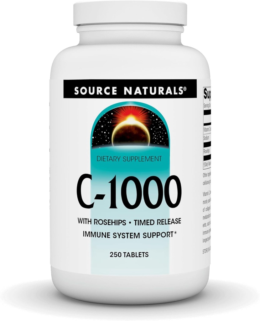 Źródło Naturals C- 1000, z Rose HIPS 1000 mg dla wsparcia układu immunologicznego - 250 tabletek do uwalniania czasu