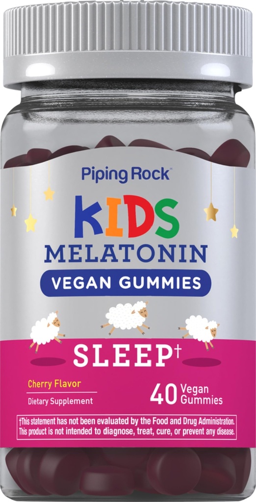 Piping Rock Kids Melatonin Gummy 1 mg 124; 40 Gummies Xi124; Cherry Flavor Xi124; Wegan, Non-GMO, Gluten