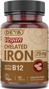 DEVA Wegan Żelazo chelatowane z dodatkiem witaminy B- 12, Suplement diety, 29 mg, 90