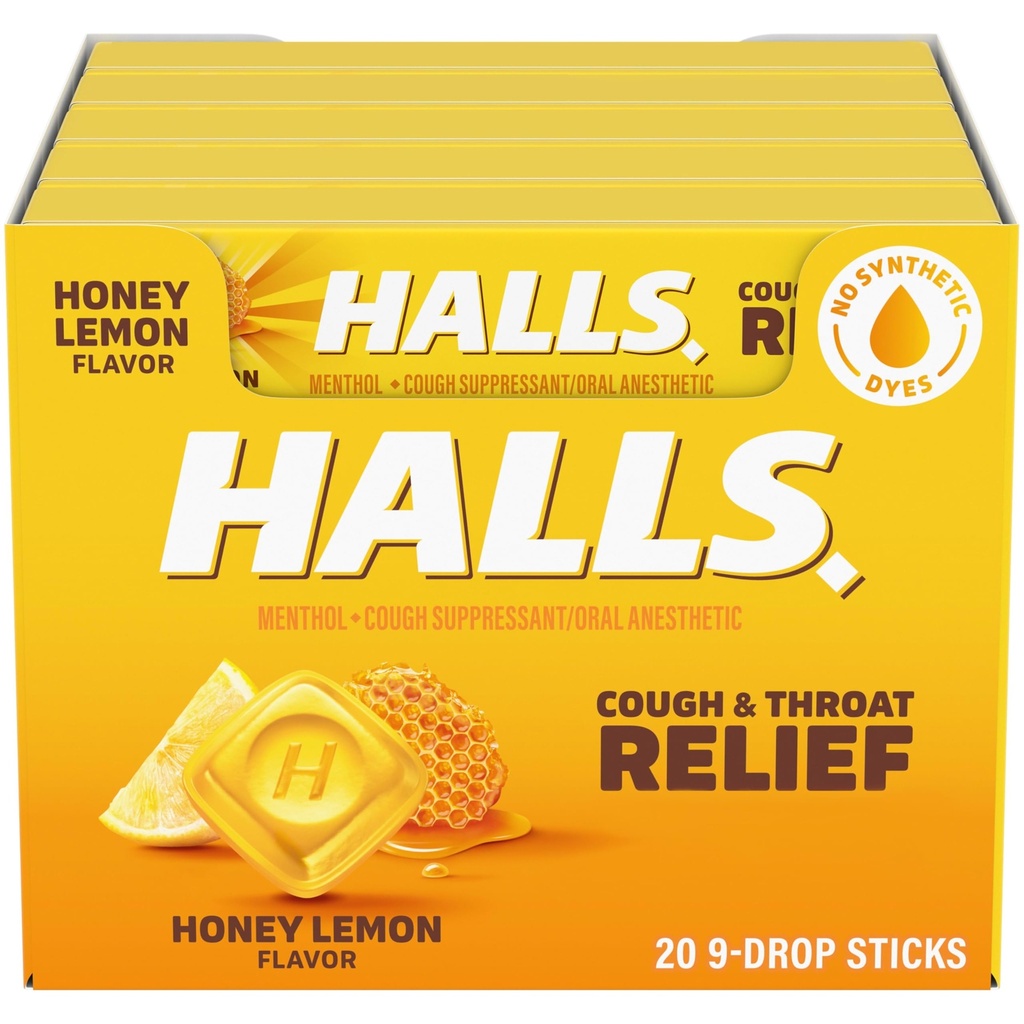 HALLS Kaszel i ulga w gardle miód Kaszel cytrynowy krople, 20 Sticks 9 (180 Total Drops)