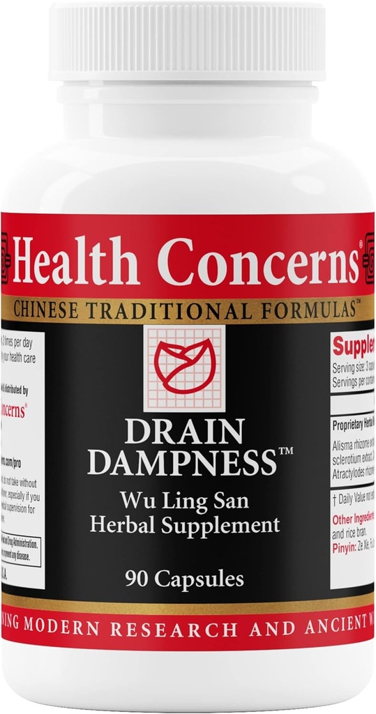 Zdrowie Obawy Drain Dampness - Wsparcie dla nerek - Recenzja zatrzymywania wody - Chińska formuła ziołowa z Alisma, Poria, Polyporus, Cynamon - 2250 mg Proprietary Herbal Blend - 90 Kapsułki