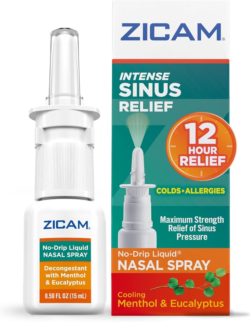 Zicam Intensywna reakcja zatokowa no- kroplówka w płynie zraszającym do nosa z chłodzeniem Menthol & Eukaliptus, 0,5 unce (opakowanie po 1)