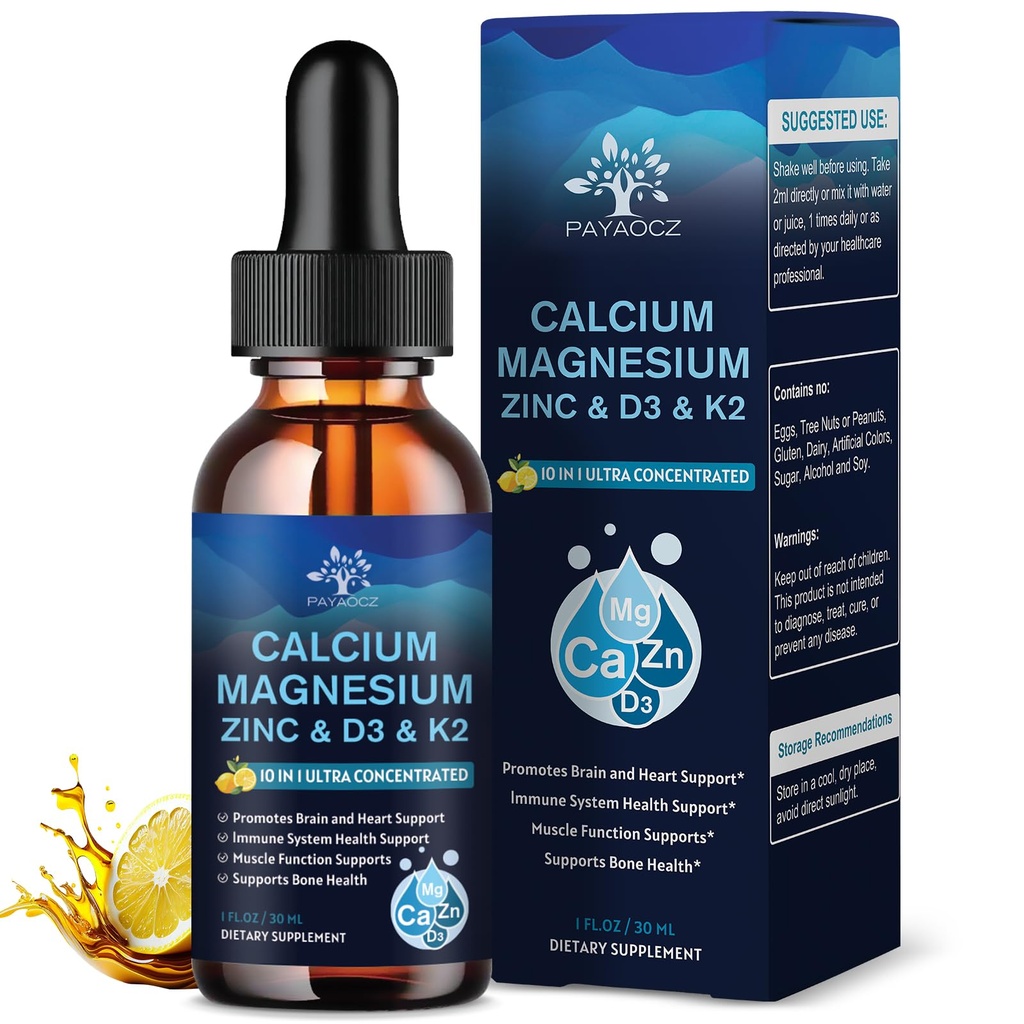(2 opakowania) 10 w 1 Magnezu suplement cynku wapnia z witaminą C D3 K2, Glicynian Mag Vegan płynnych kropli Plus ekstrakt L- Theanine Boron Sea Moss, Wsparcie immunologiczne, kości, Sleep & Noga skurcze, 1 Fl Oz