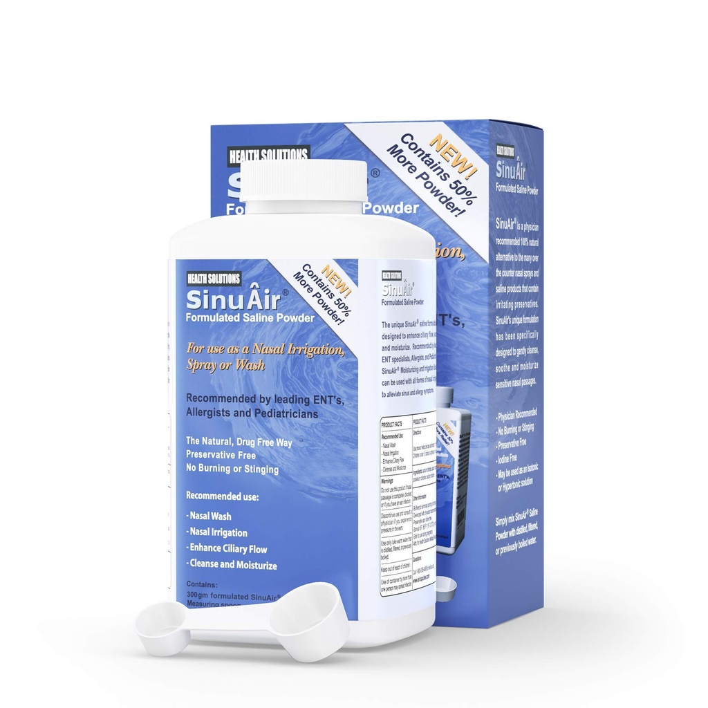 SinuPulse Elite SinuAir Sinus Rinse Salt Solution - Sól w proszku do systemu SinuPulse, Neti Pot Flush, Nasal Wash Squeeze Butelka, & Nawadnianie nosa dla zatok, 300 g
