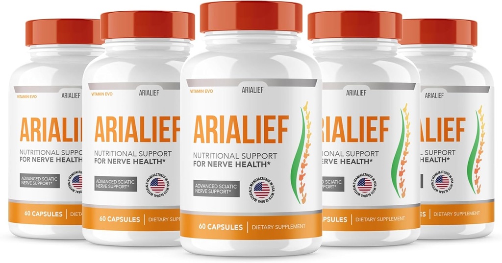 (5 PACK) Arialief Sciaatica Nerve Support, Arialeaf Advanced Nerve Health, Arialeaf Prime Palm Sciatica, Aria Leaf Primepalm Aria Lief, Nerve Relief Supplement Sciatic Soothing (300 kapsułki)