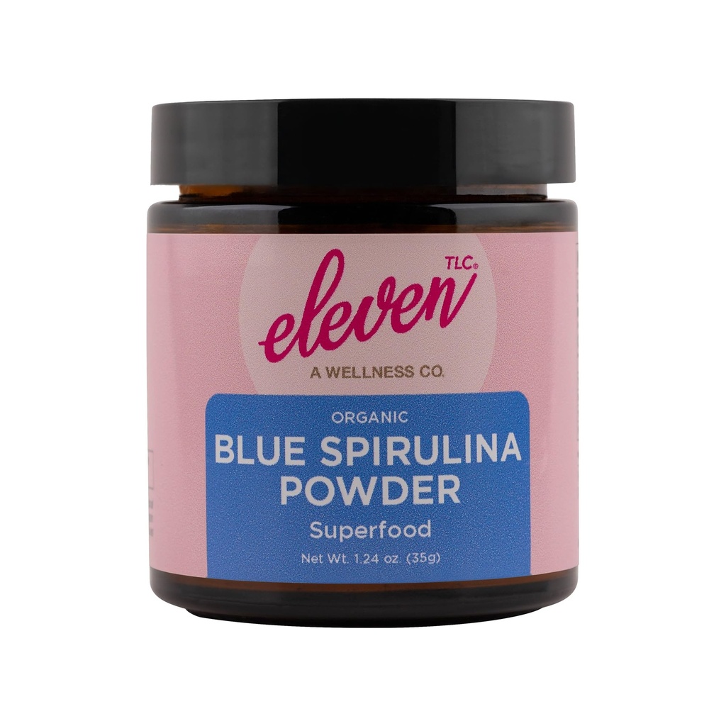 Jedenaście TLC, Organiczny niebieski Spirulina Proszek, Flavorless, Superfood, Witaminy + Minerały, Espirulina Azul en Polvo, Białko roślin, Non-GMO, Non Messy Glass Jar, 1.24 Ounce 35 Służenie