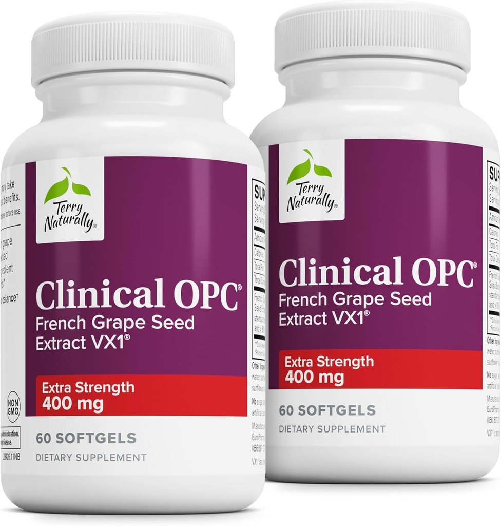 Terry Natural Clinical OPC Extra Strength - Cardival Health & Focus Support - Suplement z Grape Seed Extract - Suplement immunologiczny - 60 Softgels (Opakowanie 2)