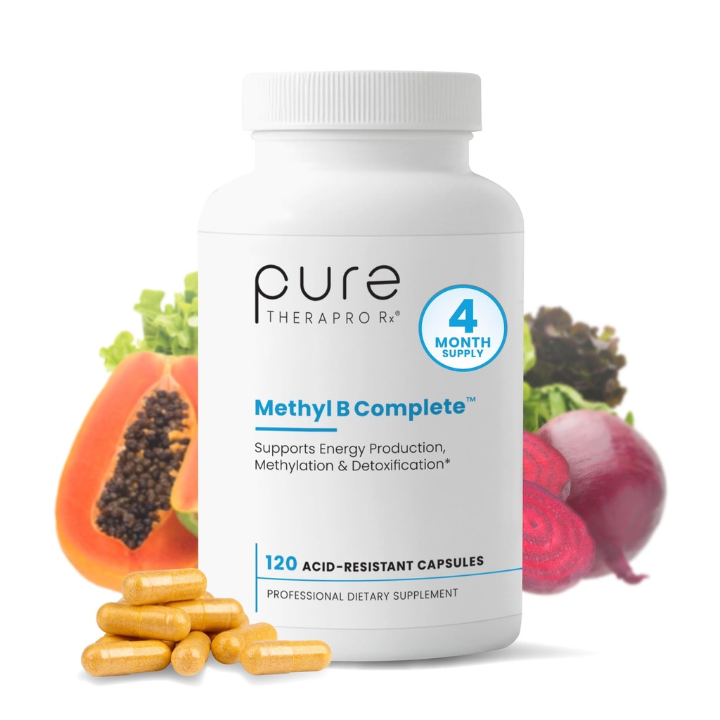 Pure Therapro Rx Methylled B Complex Vitamin Made in USA, 4 Month Supply Agregates 124; Methyl B Complete Quatreflux 5- MTHF Folate, B12 Methylcobalamin, TMG Trimetyloglicyna, Methylfolate Agregat 124; Pharm Grade