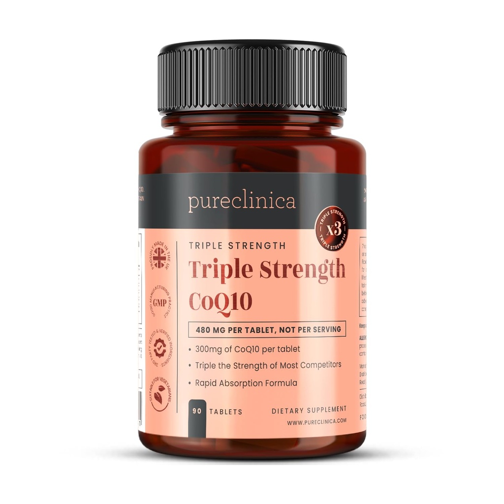 pureklinica Fermented CoQ10 300 mg x 90 tabletek. Nie GMO, USP Grade. z dodatkiem witaminy C i ekstrakt Black Pepper do absorpcji.