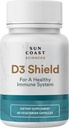 Sun Coast Science Sciences D3 Shield - Witamina D3 5000 j. m. na wsparcie immunologiczne i zdrowie kości 60 Kapsułki wegetariańskie K2 z 180mg Karbonatu wapnia Maksymalna absorpcja