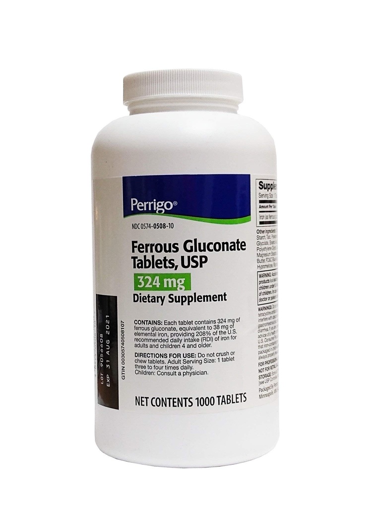 Tabletka z glukonianem żelaza, 324mg, zielona, 1000ct
