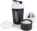 Butelka shaker - Puchar shaker protein z kominami do przechowywania - Butelki z mieszalnikiem do gładkiego mieszania - 500ML / 16oz (White & BLACK)