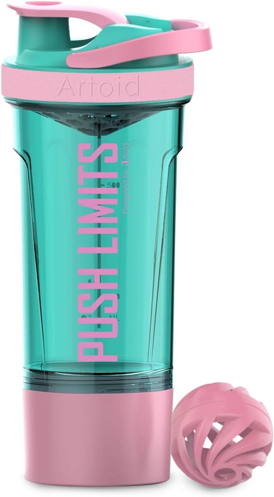 Tryb Artoid Inspirational Fitness Trening Sportowy Butelka Shaker Protein 24- Ounce, Dual Mixing Technology z Shaker Balls & Mixing Grids Zawarte, Twist i Lock przechowywania białka