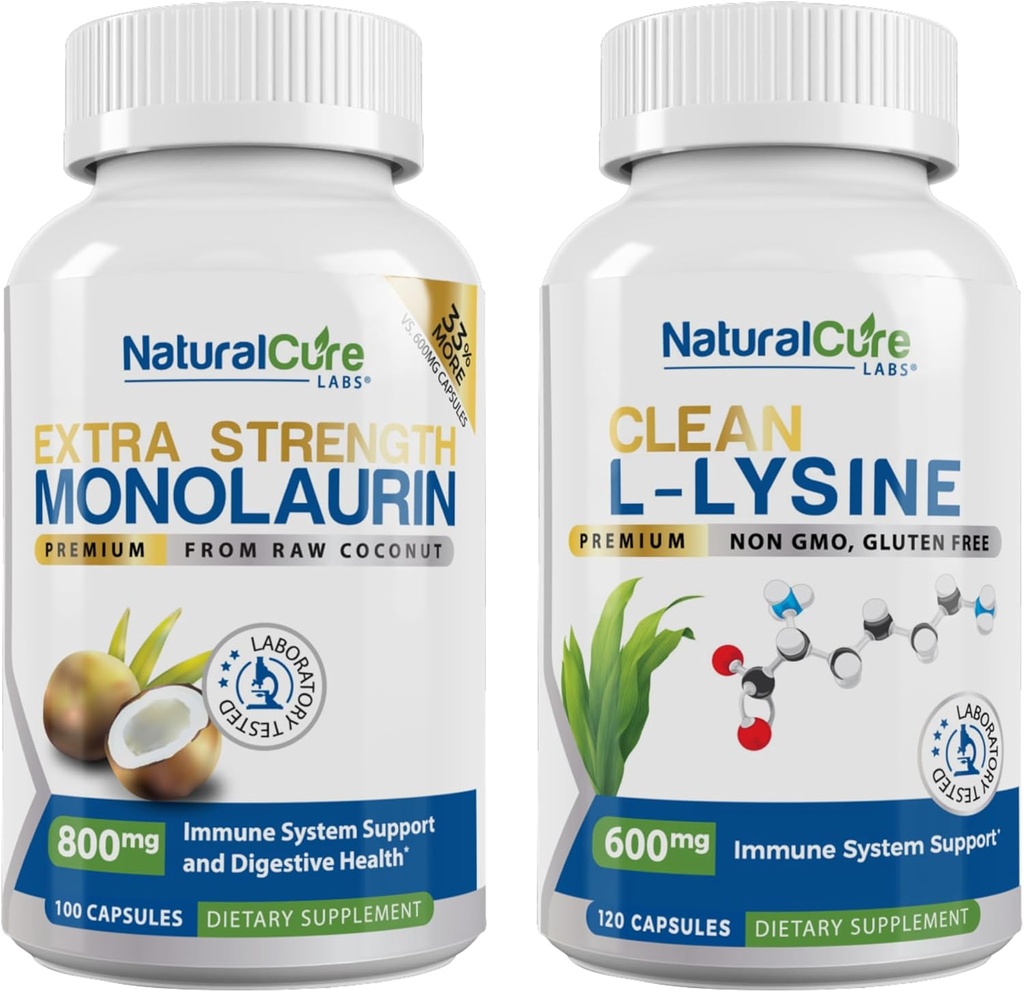 Natural Cure Labs Bundle: Dodatkowa siła monolauryna 800mg + Czysta L- Lyzyna 600mg