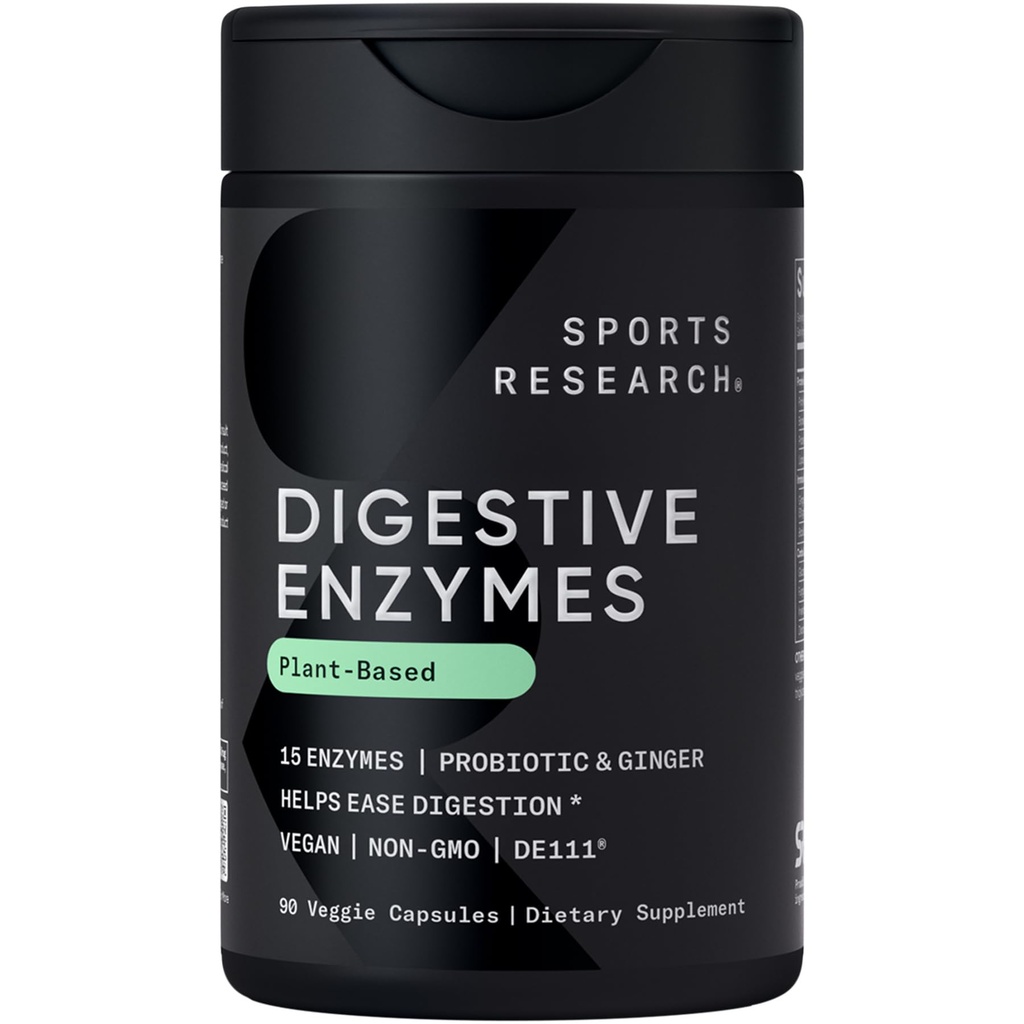 Sportowe Badania Enzymy Digestive z Probiotyki & Ginger - Roślina Based for Dairy, Protein, Sugar & Carbs - Non-GMO Verified & Vegan Friendly (90 Kapsułki wegetariańskie)