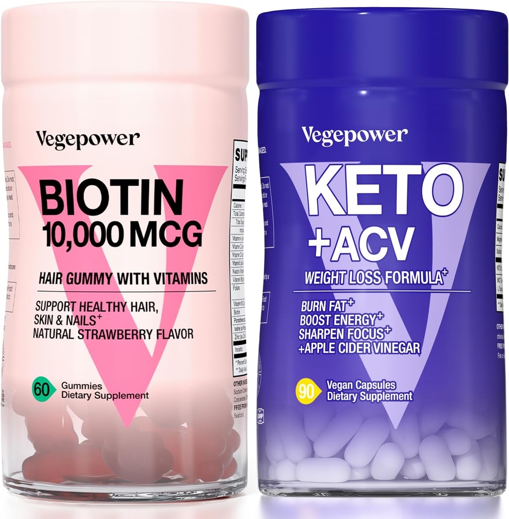 Biotin wzrost włosów Witaminy + Premium Keto pigułek 124; Wspiera zdrową skórę i paznokcie & wykorzystać tłuszcz dla energii z ketozą, Boost Energy & Focus & Pension 124; NieGMO Vegan suplementy do wsparcia