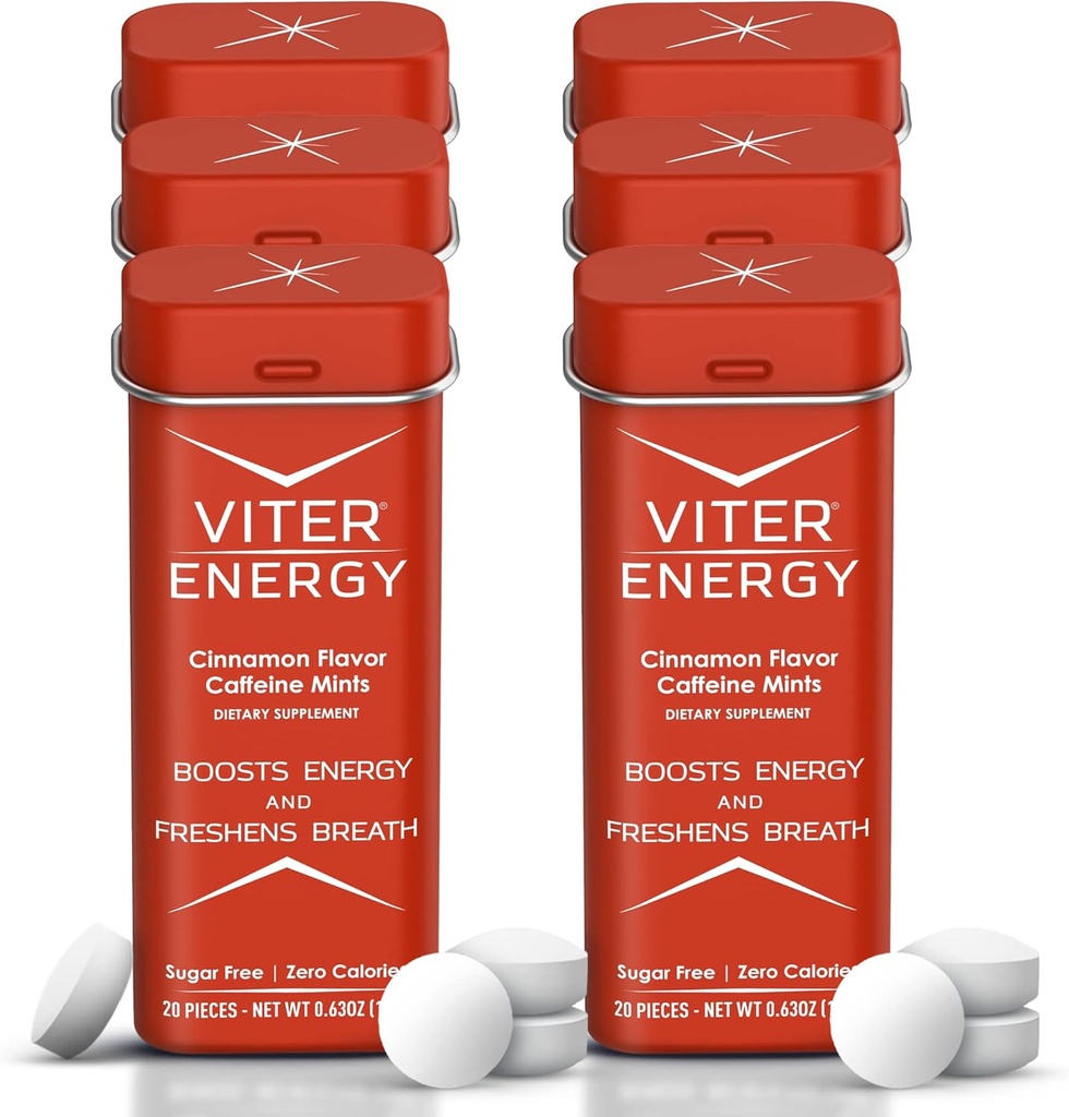 Mieszanki kofeiny Viter Energy (120 kawałków) - 40 mg kofeiny, bez cukru, wegan, kompleks witamin B, tabletki kofeiny suplementu energetycznego (cynamon, 6 opakowań)