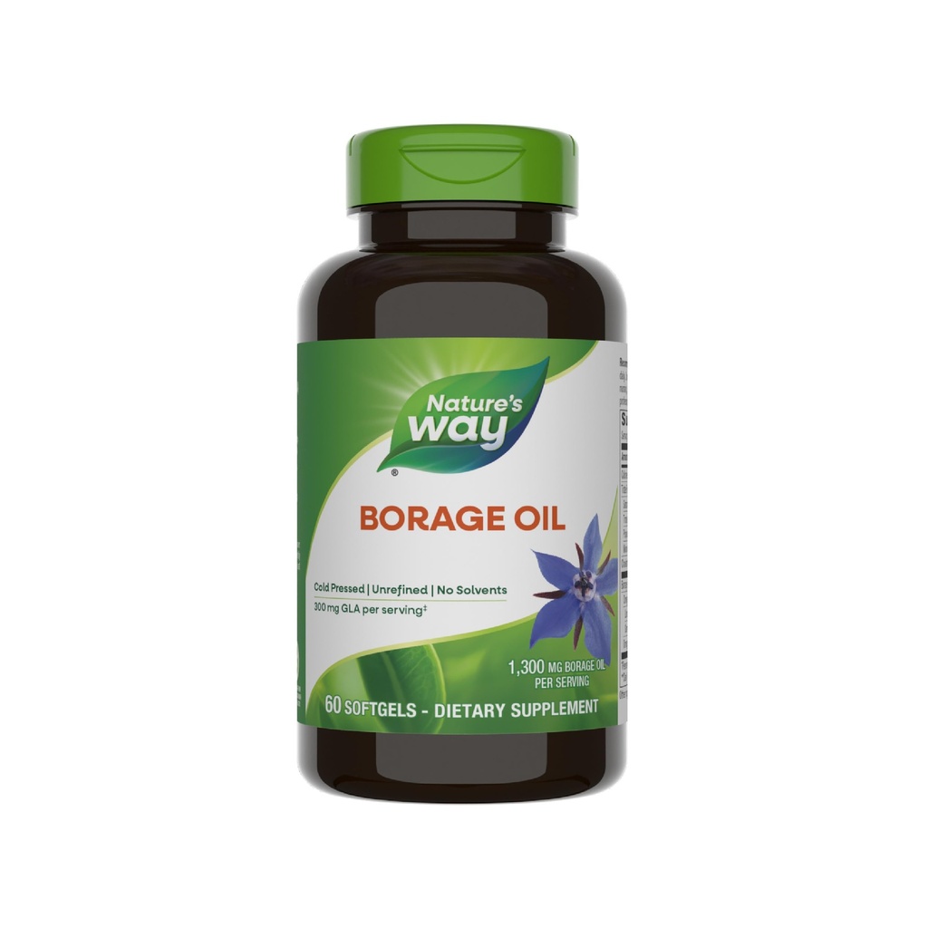 Nature 's Way Oil Borage, Cold Pressed & Unrafinted, GLA Supplement, 300 mg GLA i 440 mg kwasu linolowego na jedną porcję, 60 Softgels (Packaging May Vary)