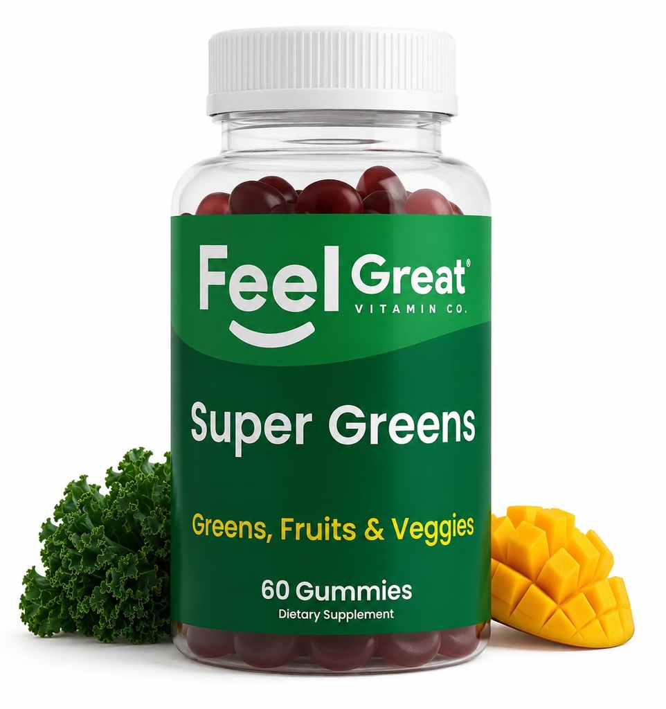 Super Zielone Gummies - Suplement zielony Superfoods ze szpinakiem, Brokułami, Kale, Buraki, Jeżyny do wspierania odporności - Owoce i suplement roślinny - Arbuz Flavor, 60 Gummies