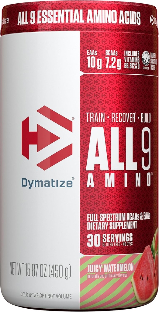 Dymatyzacja All9 Amino, 7.2g BCAA, 10g pełnych aminokwasów spektrum na podawanie do odzysku i optymalnej syntezy białek mięśniowych, Juicy Arbuz, 30 Sług, 15.87 Ounce