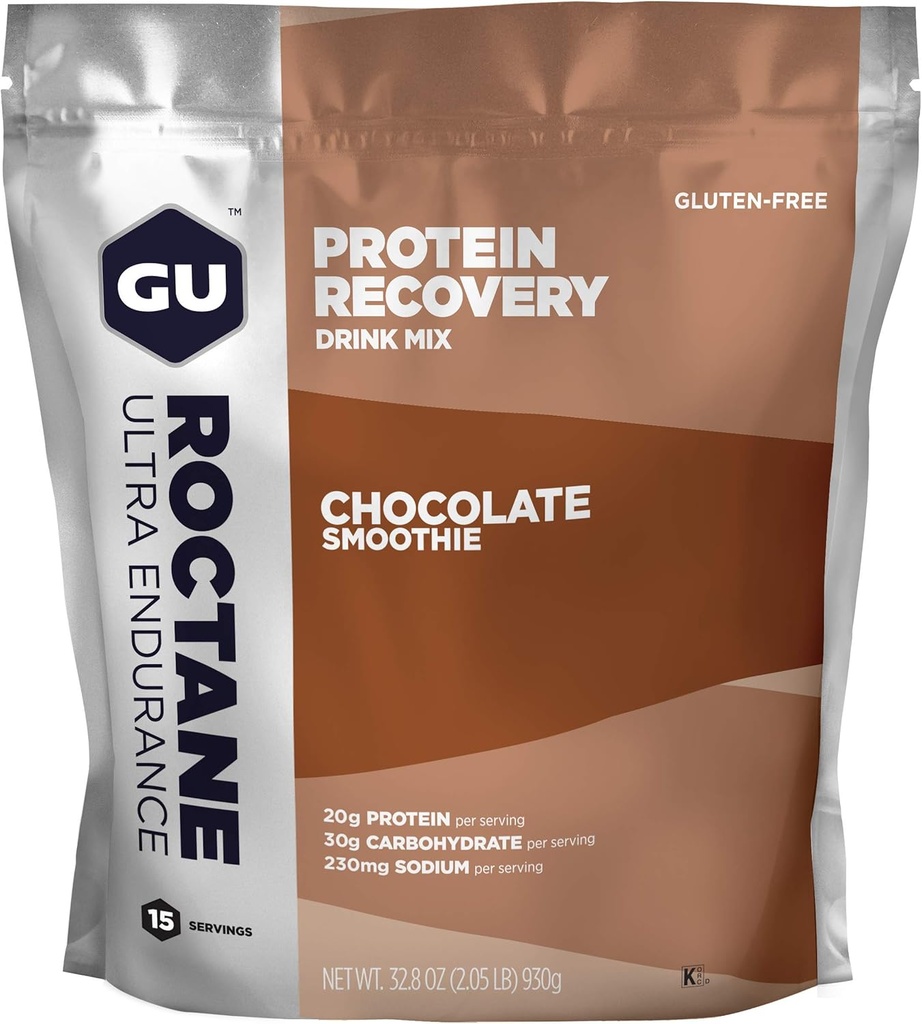 GU Energia Roctane Ultra Endurance Drink Recovery, Gluten- Free i koszerne Dairy, Wsparcie odzyskiwania po każdym treningu, 15- Podawanie Pouch, Czekoladowy Smoothie