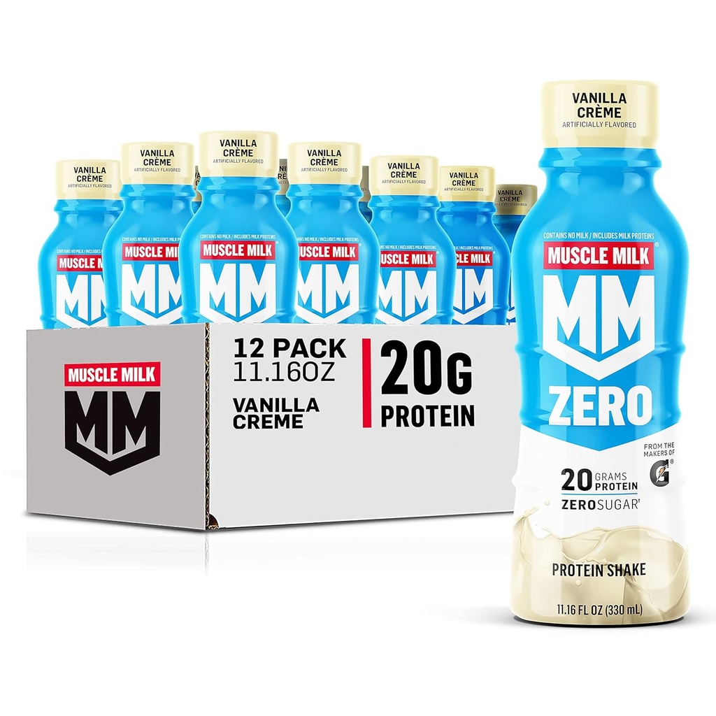 Mięśnie Mleko Zero białka Shake, Vanilla Crème, 20 g białka, Zero cukru, 100 Calories, Wapń, Witaminy A, C & D, 4 g włókno, Energizing Snack, Trecout Recovery, Opakowania maja Vary 11.16 Fl Oz (Opakowanie 12)
