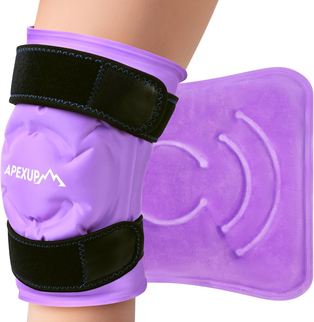 APEXUP Ice Pack for Knee Pain Relief, Duży opask wielokrotnego użytku po zabiegu chirurgicznym, Elastyczny żel zimny Pack dla urazów, Ulga bólowa dla pleców, Ramię, Łokieć, Kolanko i Noga (Purpurowy, L 1PK)