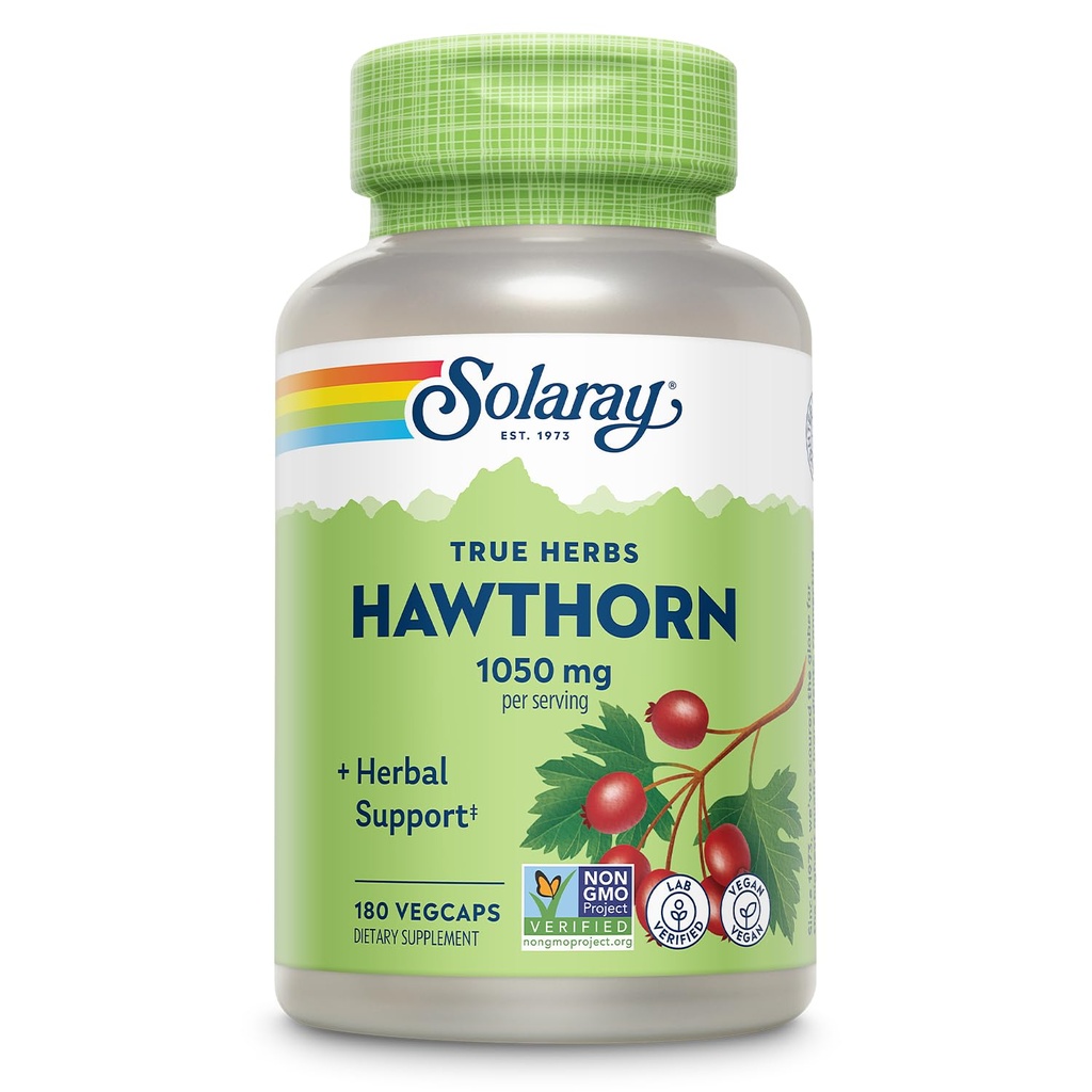 SOLARAY Hawthorn Berry kapsułki 1050 mg - Soothing Herbal Support - Hawthorne Berry Supplement for Total Wellness Supplement - Whole Berry, Wegan, Non-GMO, 60 Day Guarantee, 90 Servings, 180 VegCaps