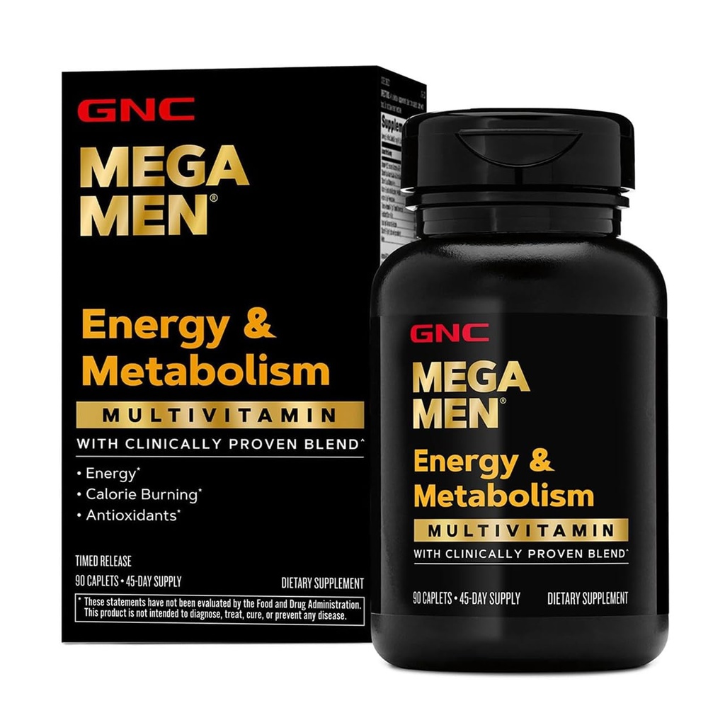 GNC Mega Mega Men Multivitamin Capplets, Clinically Proven to Feel Better, Wsparcie immunologiczne, Wsparcie energetyczne, Przeciwutleniacze, Witaminy B, Witamina D-3, Uwolnienie Timed, 90 liczenie, 45 dni dostaw
