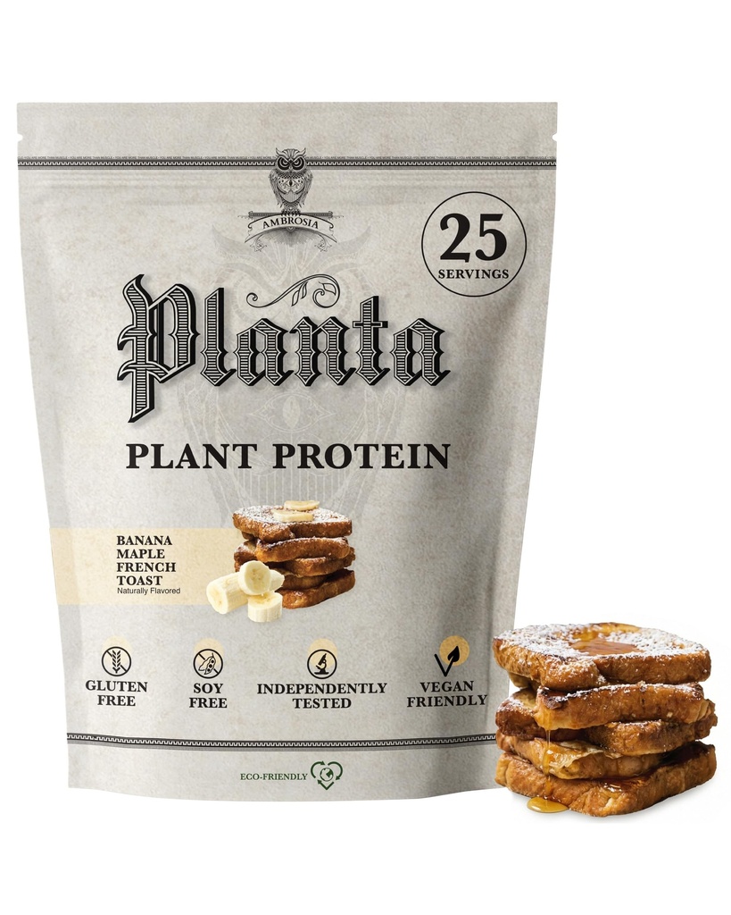 Ambrosia Planta - Premium Plant- Protein based 124; Vegan & Keto Friendly & 124; Smakosze bez kwitnienia lub stomach Usset 124; Gluten & Soy Wolny 124; Nie dodano cukru 124; 25 Sługi 124; Banana Maple