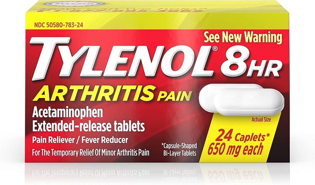 Tylenol 8-godzinna ulga w bólu z powodu zapalenia stawów - Acetominofen tabletki uwalniające powietrze, Reliever / Fever Reducer, 24 kapsułki, 650 miligramów każdy (2- Pack)