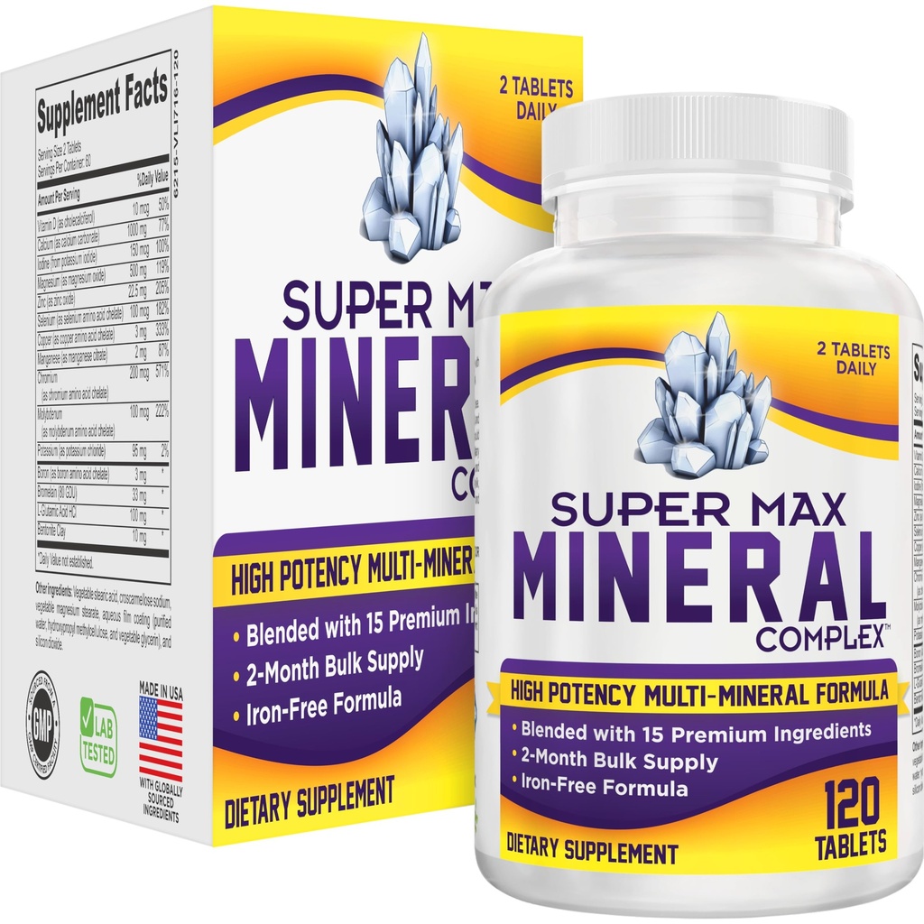 2- Miesięczny Multimineralny Suplement (Żelazo wolne) Naturalne Multiminerały 124; Wysokowydajne Wielomineralne Suplementy (15- in-1) Mieszane Minerały Formuła 124; Mineralne Kompleks 124; 60- Day Bulk Supply 124; 120 Tabletki