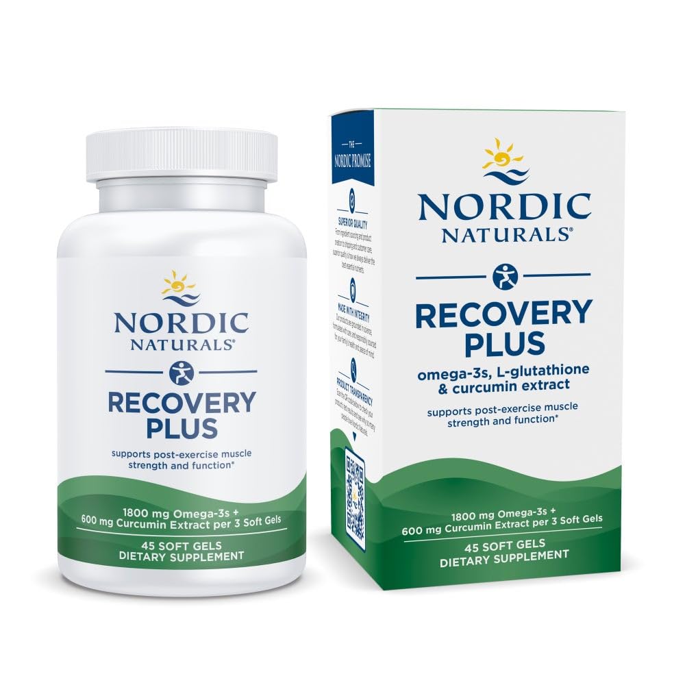 Nordic Naturals Recovery Plus, Unflavored - 45 Soft Gels - 1800 mg Omega-3 Fish Oil - 600 mg Longvida Optymalizowana kurkumina - Cellular Health & Recovery - Post- Exercise Muscle Support - 15 Służenia