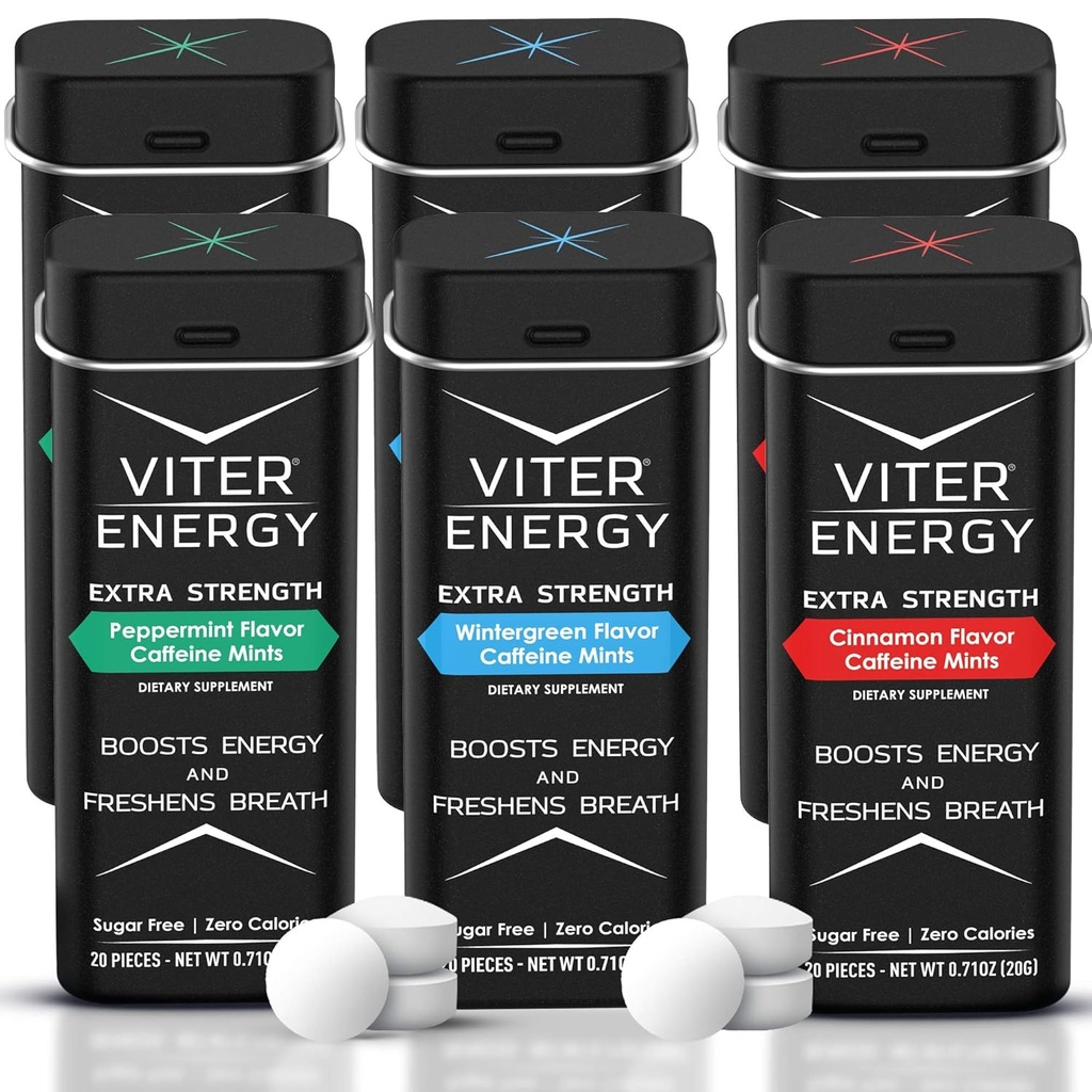 Viter Energy Extra Siła Kofeina mięta 80mg Kofeina, B Witaminy, Sugar Free. (Odmiana, 20szt, 6 Pack)