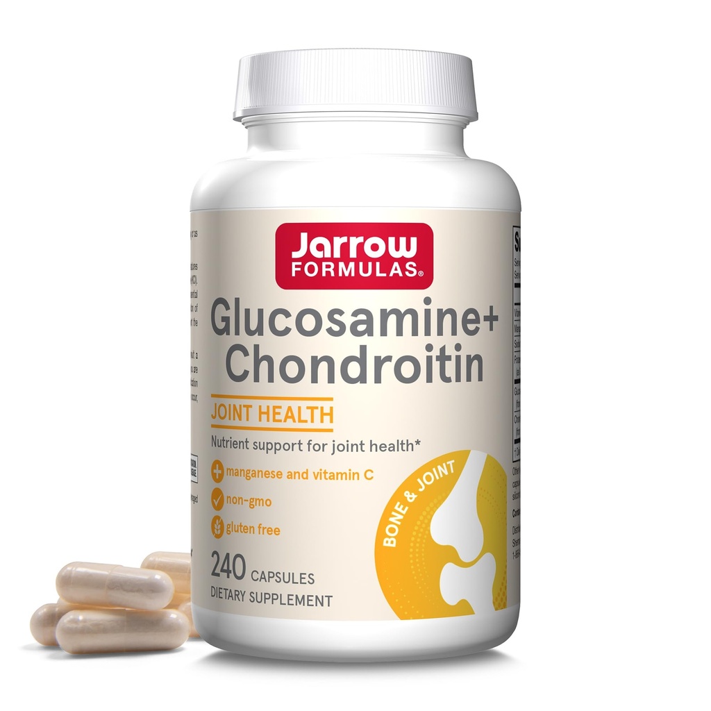 Jarrow Figuras Glukozamina + Chondroitin - 240 Kapsułki - odżywcze wsparcie wspólnego zdrowia - z witaminą C & Mangan - 60 Słupki