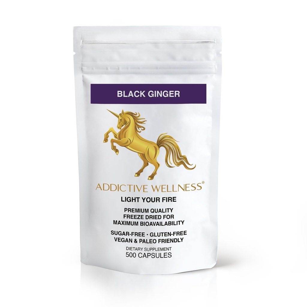 Addictive Wellness Black Ginger kapsułki 450mg, Kaempferia Parviflora Suplement do wsparcia energii, Metabolizm, Endurance & Performance, Thai Black Ginger dla mężczyzn, Wegan & Paleo, 500 Hrabia