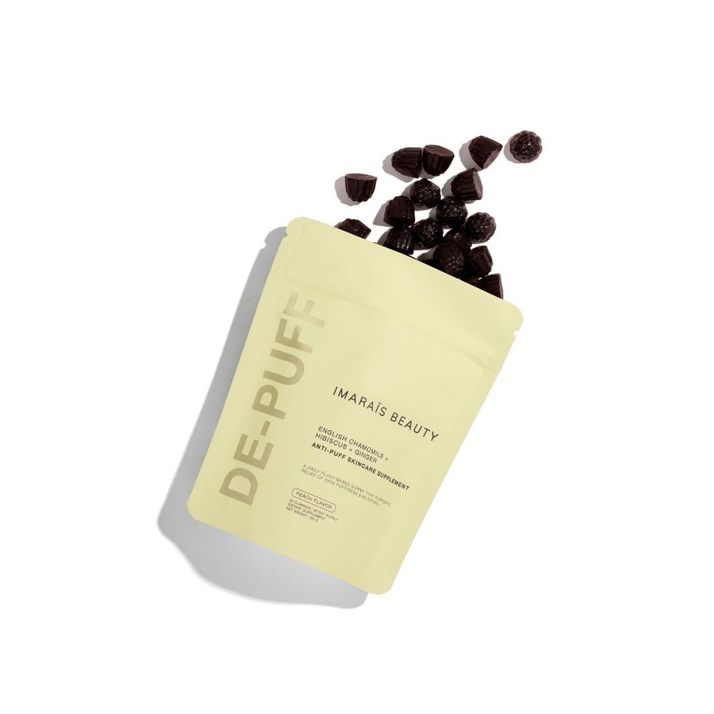 Uroda firmy Sommer Ray Depuff Anti- Bloat Gummy - Angielski rumianek, Hibiscus, Ginger - Wsparcie zdrowia skóry, Gut Health, Skin Bloat & Puffness - Bez cukru, PETA- Certified