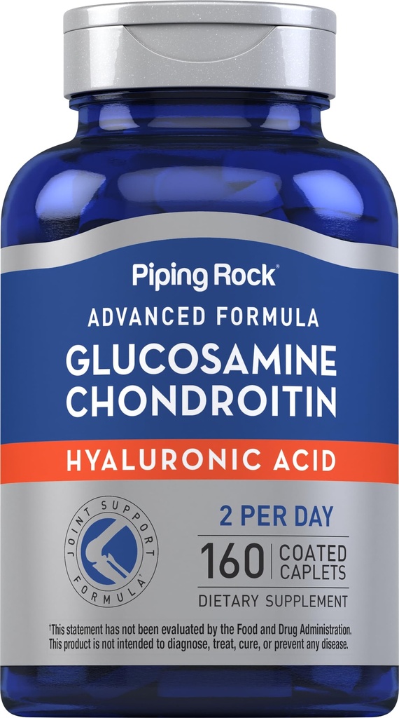 Piping Rock Glukozamina Chondroitin dla kobiet i mężczyzn 124; 160 Kaplety 124; Suplement z kwasem hialuronowym 124; Zaawansowana Formuła 124; Non-GMO, Gluten Free