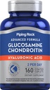 Piping Rock Glukozamina Chondroitin dla kobiet i mężczyzn 124; 160 Kaplety 124; Suplement z kwasem hialuronowym 124; Zaawansowana Formuła 124; Non-GMO, Gluten Free