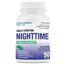 Puregen Labs Nighttime Cold and Flu Relief Medicine 124; 50 Softgel Liquid Capsules 124; Pomaga Relieve Sore Throat, Cough, Gorączka, Bóle głowy, Nose Runny, Zatory i Aches