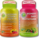 Immune Support Bundle - Witamina Liposomalna C 1100mg Płynny żel Kapsułki z organiczną Acerola Cherry & Vegan Daily Multivitamin z żelazem - Nie-GMO, Czyste Codzienne Wellness Wsparcie