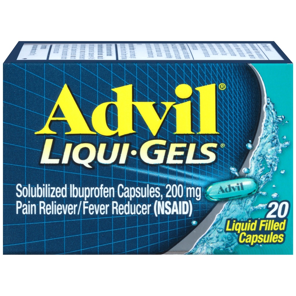 Advil Liqui- żele Ból Reliever i Fever Reducer, Leki przeciwbólowe dla dorosłych z Ibuprofen 200mg w leczeniu bólu głowy, bólu pleców, bólu menstruacyjnego i bólu stawów Relief - 20 Kapsułki napełnione płynem