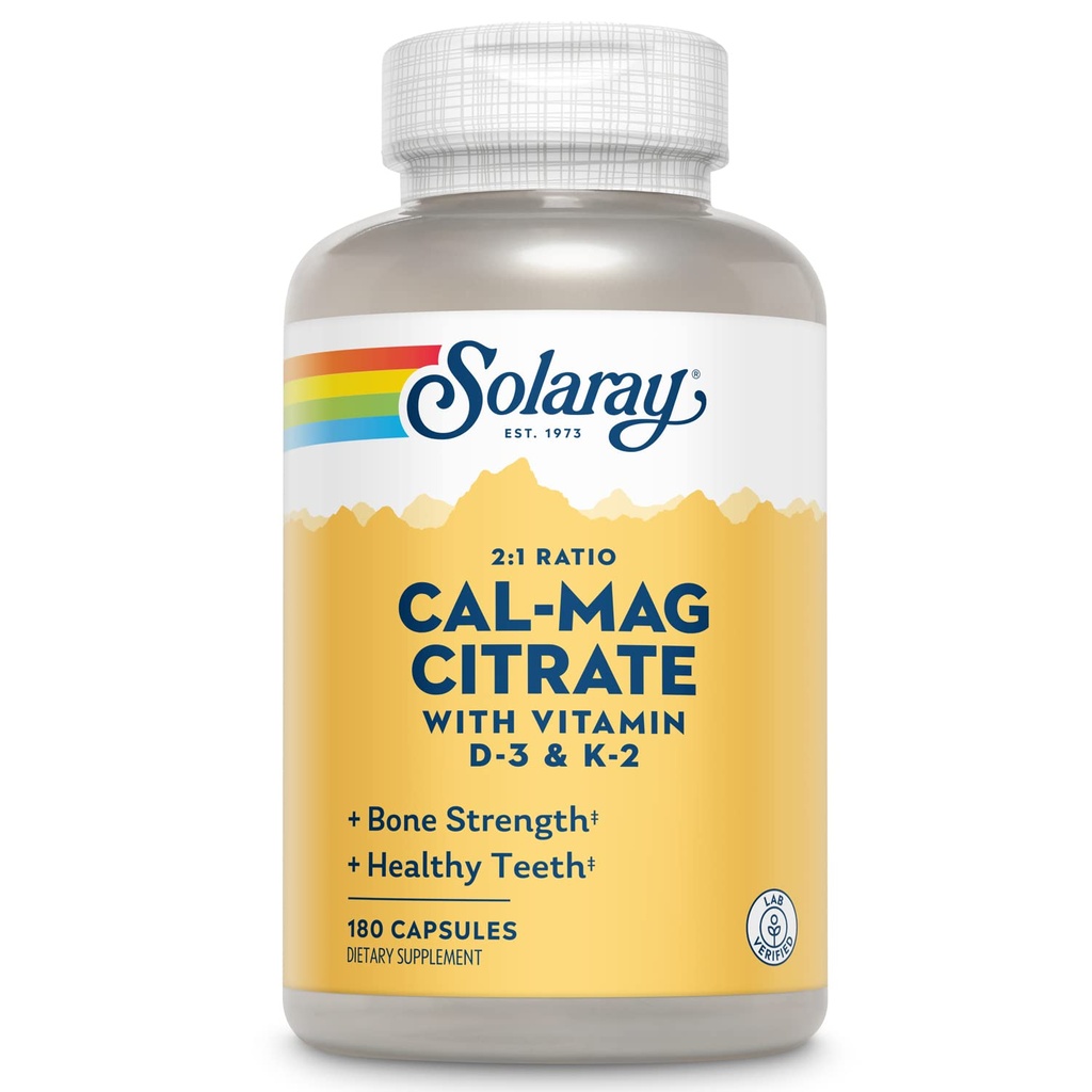 SOLARAY Magnezu wapnia Cytrat w / Witamina D3 K2 - Suplementy wapnia dla kobiet i mężczyzn - Wsparcie zdrowia kości i serca - Cal Mag 2: 1 Stosunek, Plus Witamina D 3 i K2, 60- Dzień gwarancji, 30 Służenie
