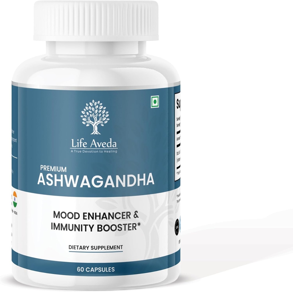 Life Aveda Ashwagandha 500 mg, 60 kapsułek - Naturalny suplement ziołowy dla dorosłych (1- Miesiąc dostaw)