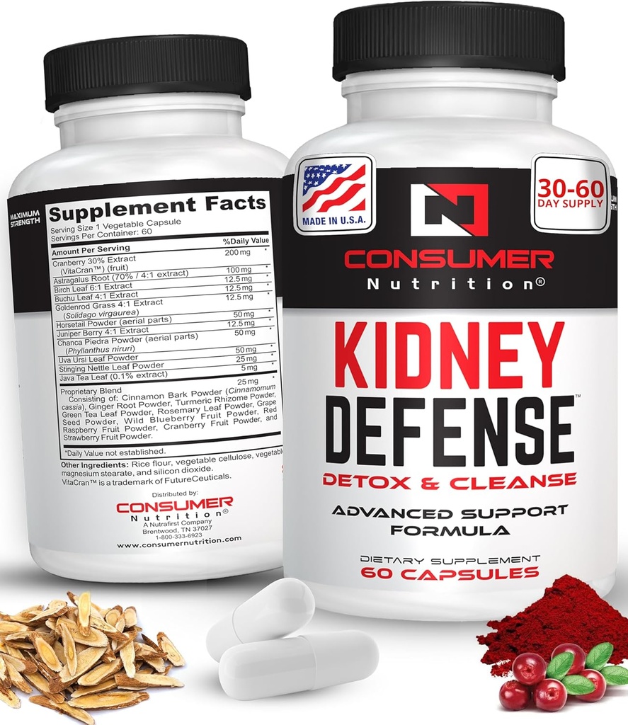 Nerki Detox & Cleanse Capsules- z Cranberry Extract, Astragalus Root, & Więcej dla Traktu moczowego, Nerki Defense Supplement - 60 Kapsułki