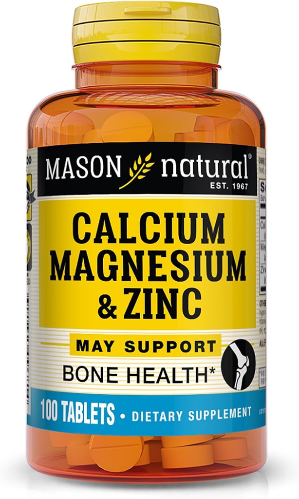Mason Naturalny magnez wapniowy i cynk, 100, Day Supply, Wspiera normalne kości zdrowia i systemu immunologicznego Booster, 1 opakowanie
