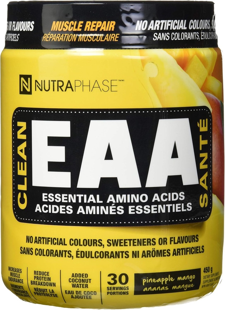 NutraPhase Czyste EAA, Wszystkie naturalne, Wegańskie Przyjazne, Gluten Free, Niesamowity smak, Ananas Mango, 30 Sług, 16 unce
