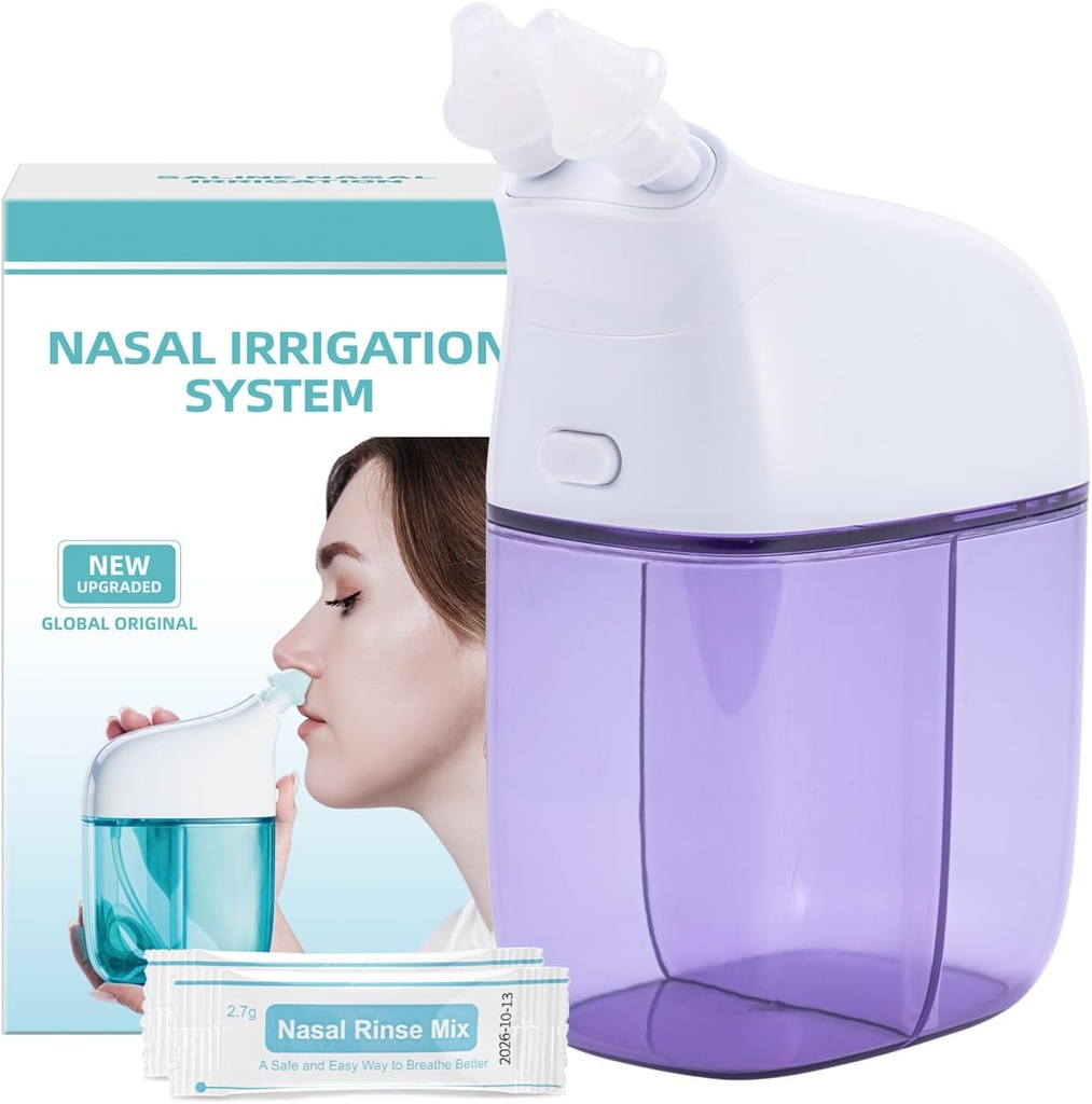 System nawadniania błony śluzowej nosa z 30 zestawami soli, Sinus Rinse Machine, Nos Sinus Cleaner Machine z zbiornik wody i zbiornik na odpady - Violet